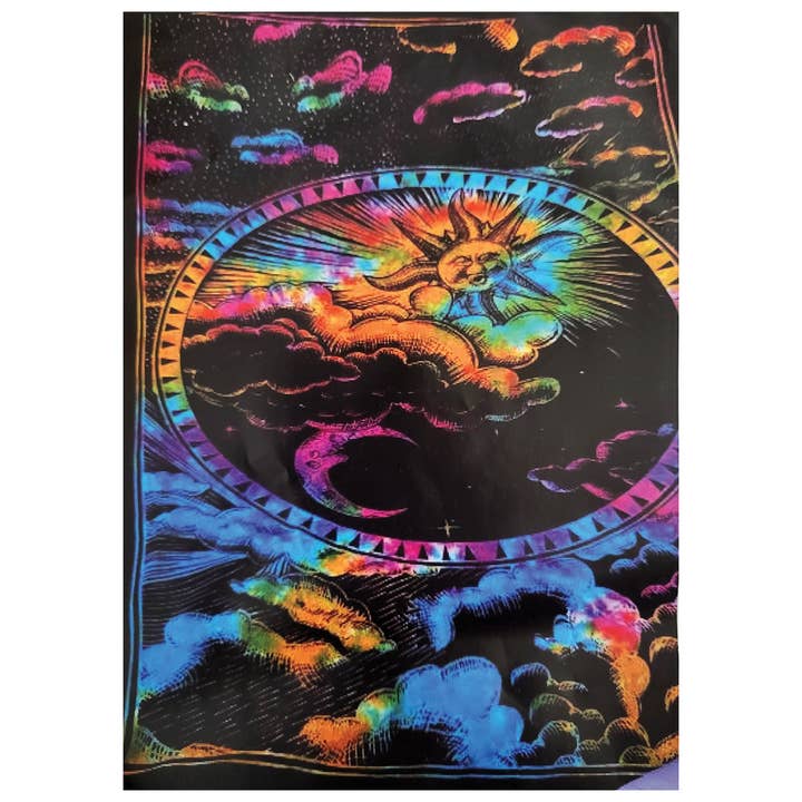 Black Multi Celestial Sun Moon Celestial Tapestry for wholesale on Faire