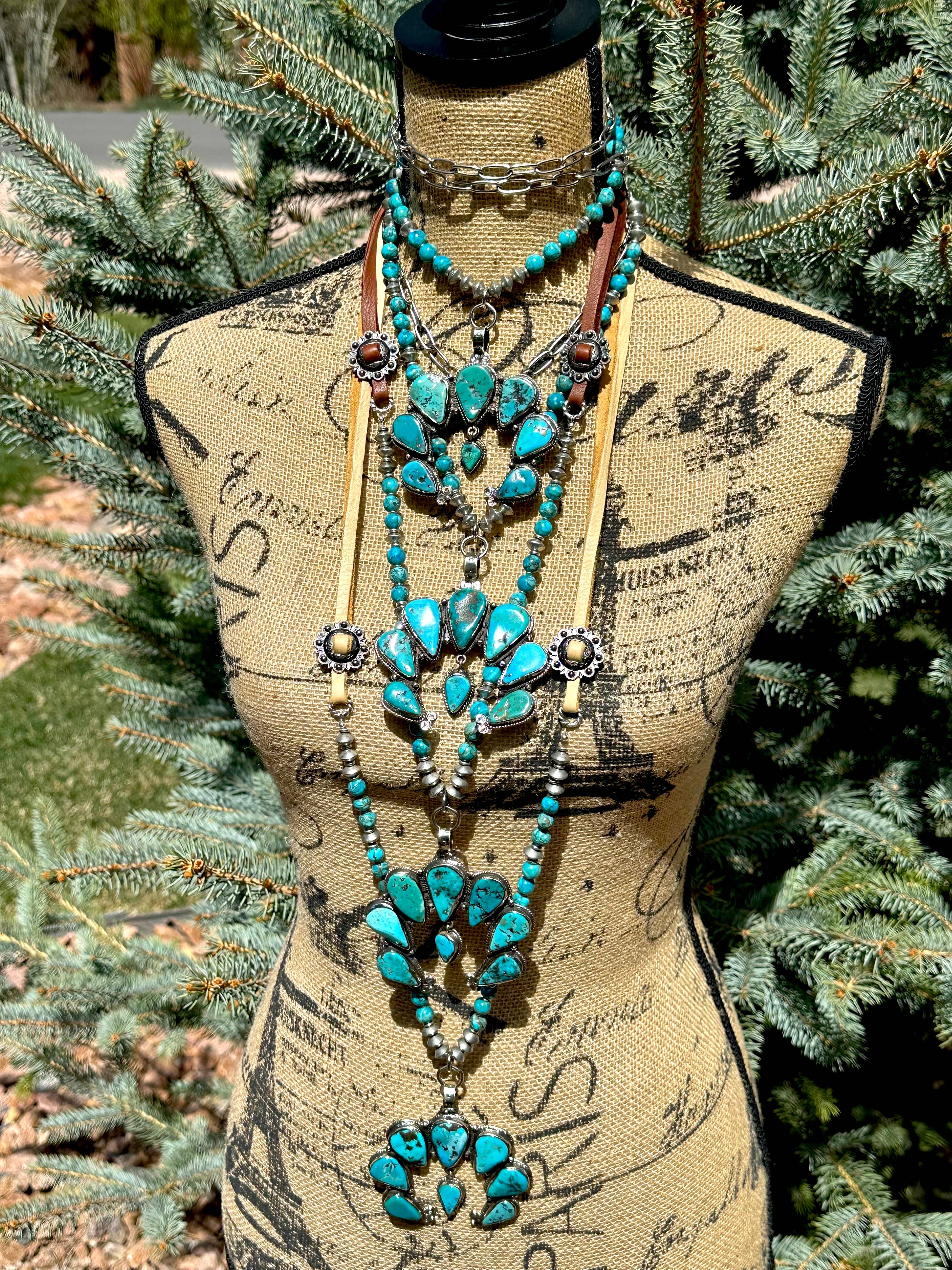 Fleurdesignz Western Jewelry - Wholesale Pendant/Charm Necklace - Adjustable Squash Blossom Necklace, Natural Blue Turquoise7