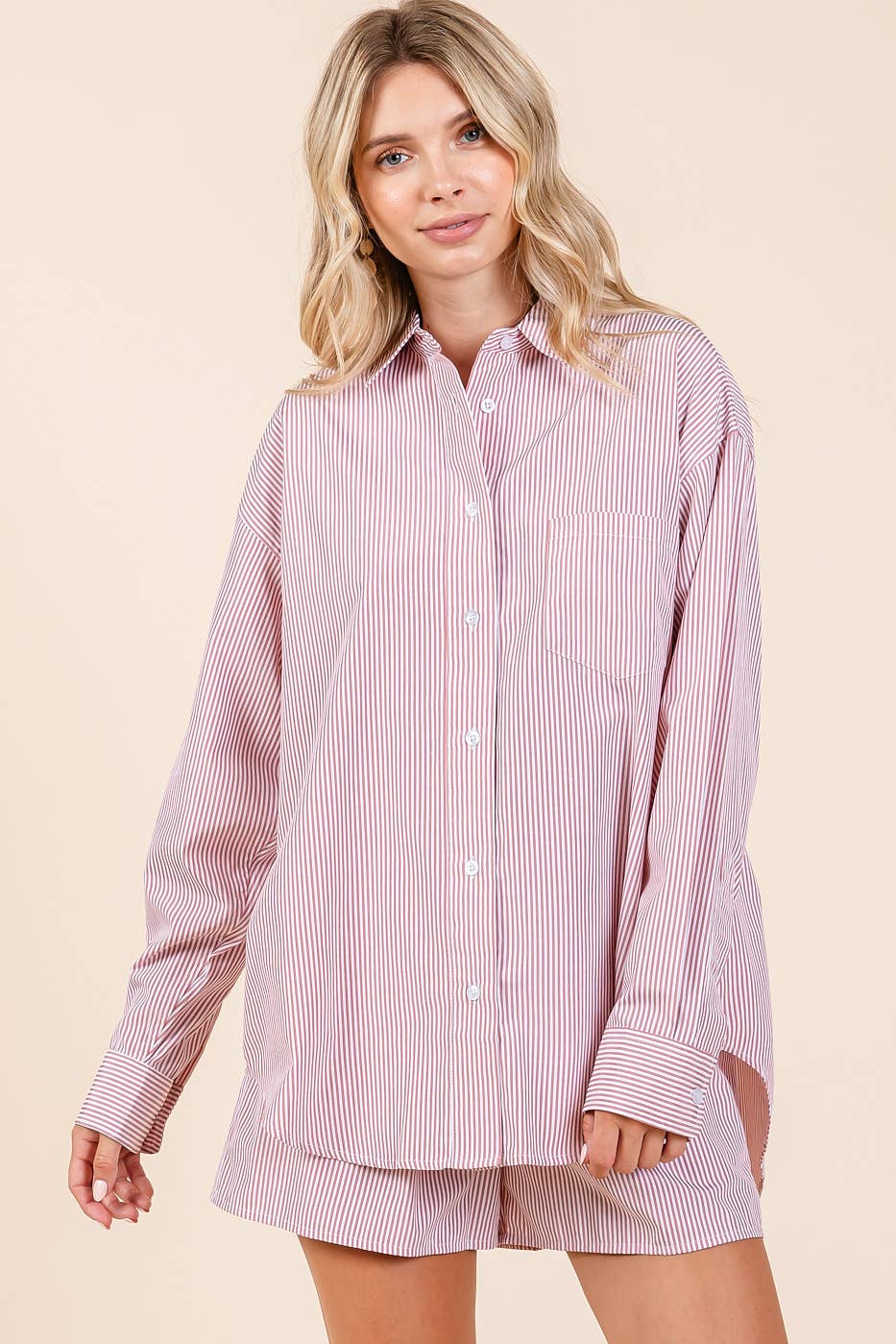 mittoshop - Wholesale Lounge Set - Women's - STRIPED SHIRT AND SHORTS SET23