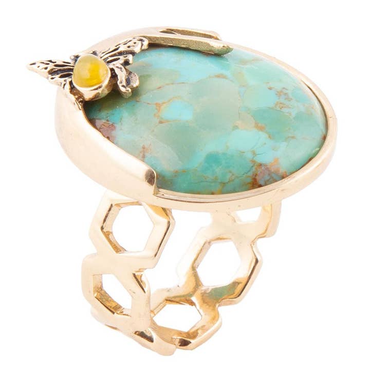 Barse Jewelry - Wholesale Cocktail/Statement Ring - Honey Bee Blue Turquoise Golden Ring
