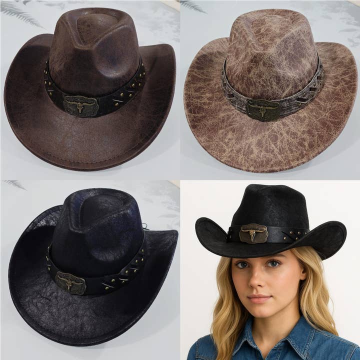 Distressed Leather Western Hat BHPS-060 for wholesale by Oblige by G