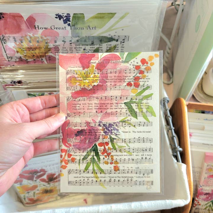 Marydean Draws - Wholesale Art Print - “Great is Thy Faithfulness” Floral Hymn Print, 5×71