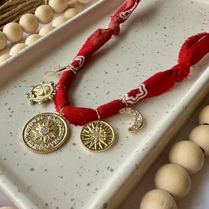 Bandana Charm Necklace | 5 Charms | Gold Filled for wholesale by Larra Mirk Design