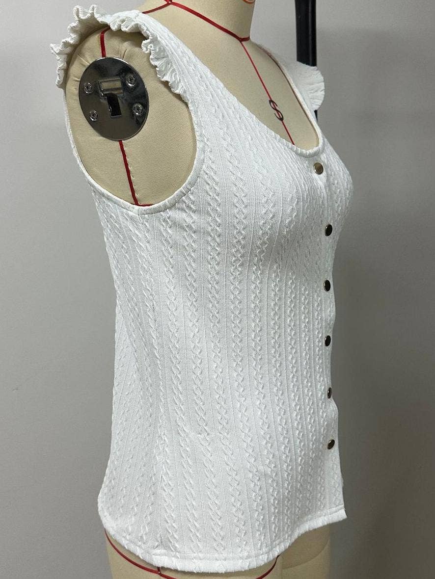 HIDDENBRAND - Wholesale Tank Top - Women's - Sleeveless ruffled textured tank top7