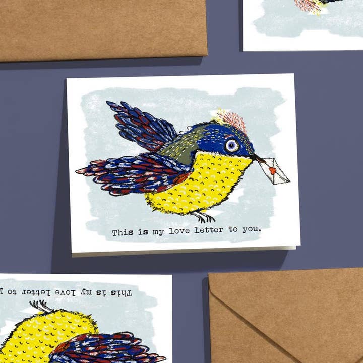 Romantic Bird Love Letter Card – Hand Illustrated Valentine's Day Note for wholesale by Yellow Birds Design