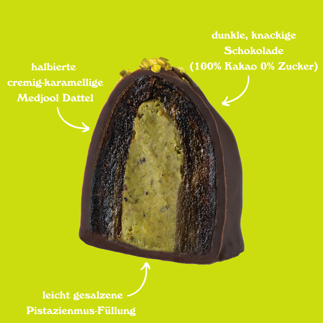 djoon – Doces cobertos de chocolate por atacado – Chocolate de tâmaras: Bomba di Pistacchio (orgânico)1