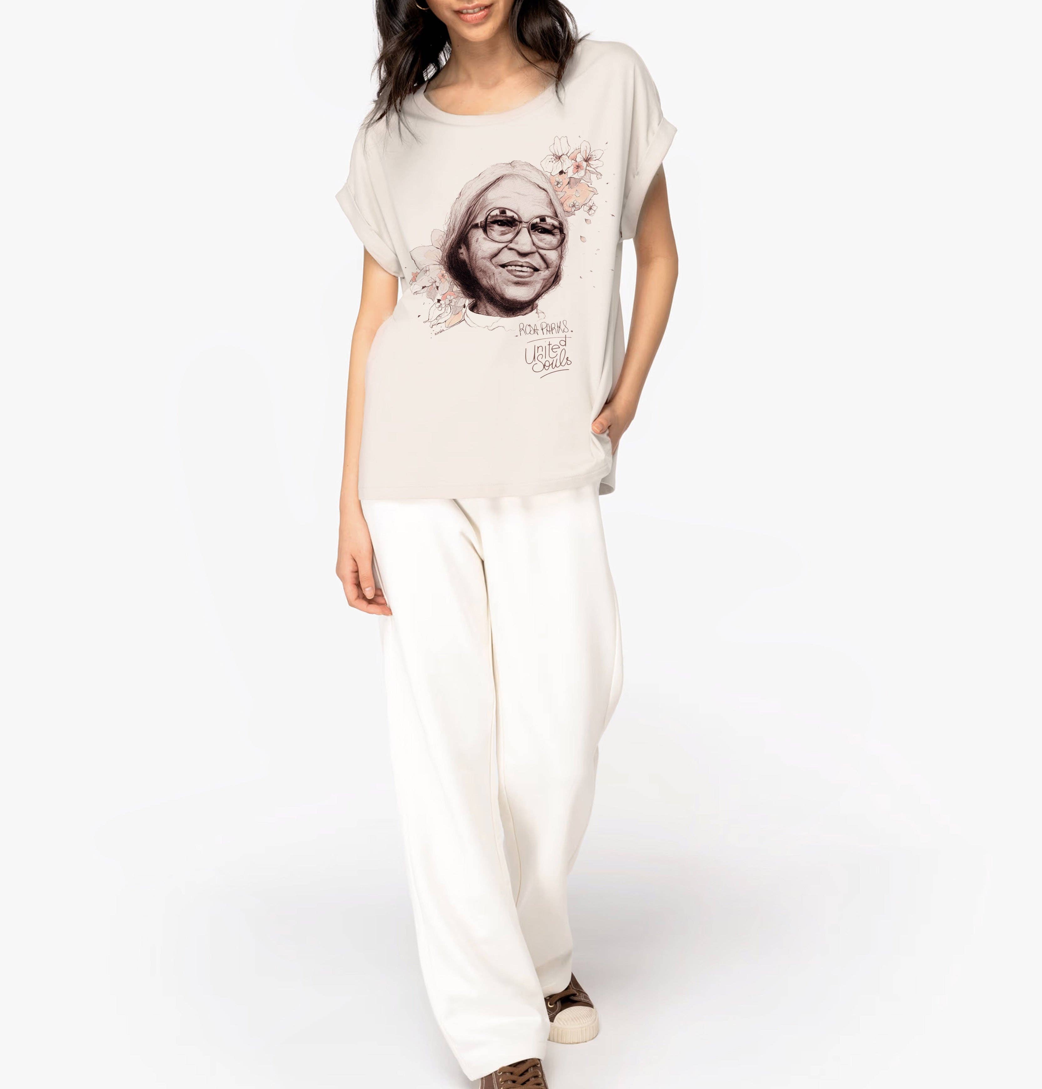 UNITED SOULS – wholesale Screen printed t-shirt – Women′s – Rosa Parks I Women's T-shirt with Turn-Up Sleeves1