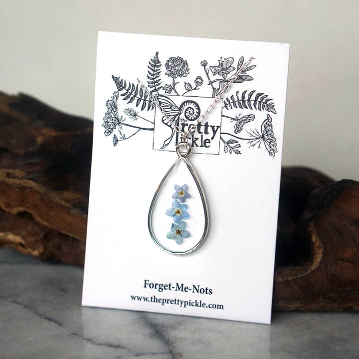 The Pretty Pickle - Wholesale Pendant/Charm Necklace - Forget Me Not Flower Necklace- Silver Plated5