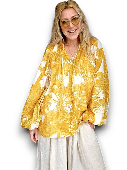 IDA IVY Pouf-ærmet tunika-palme porcelæn/Mus for engroshandel hos Helga May