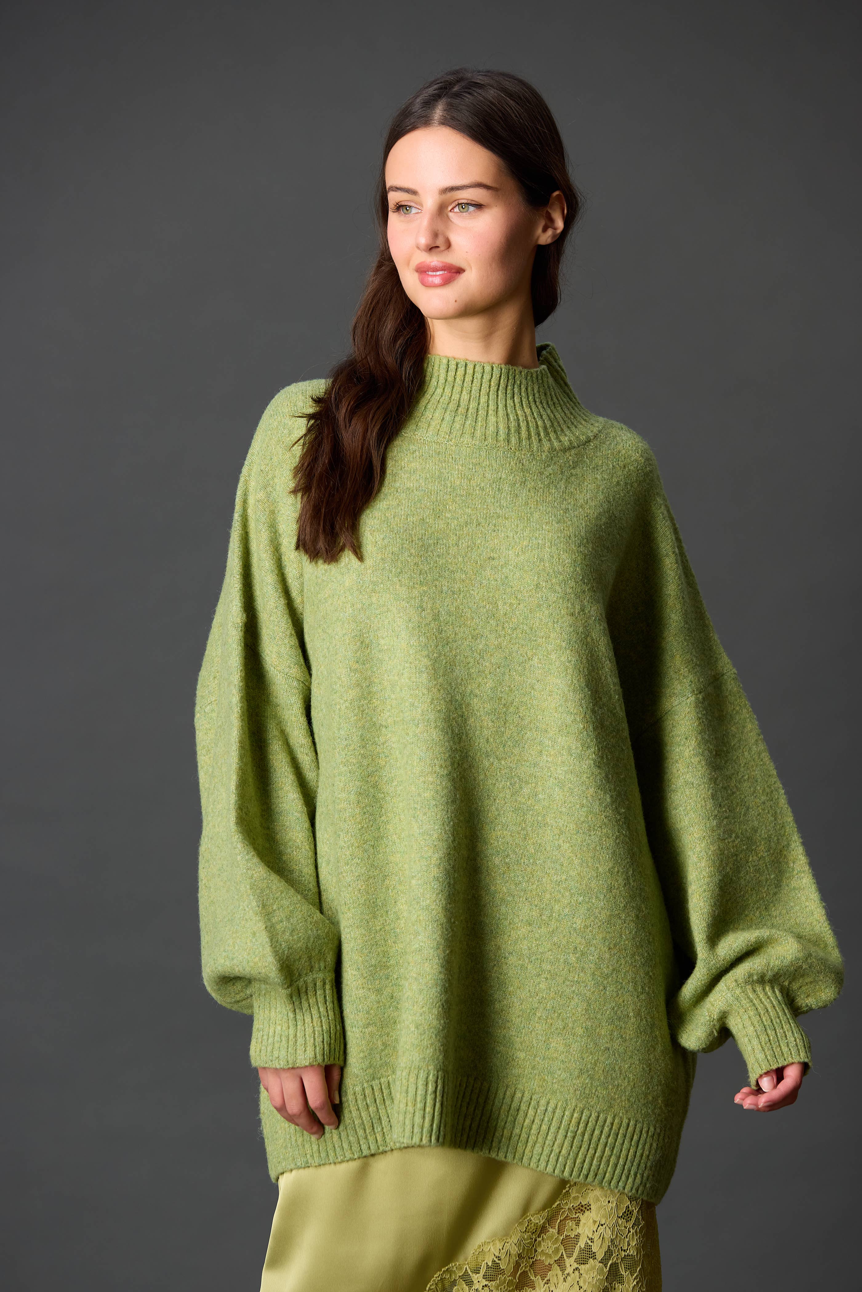 Maroon Knit Ribbed Funnel Neck Oversized Pullover for wholesale on Faire3