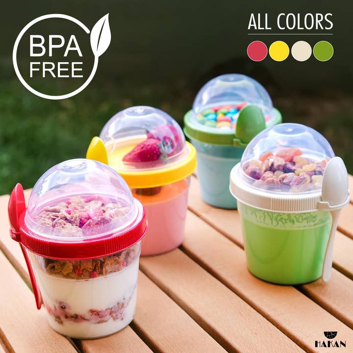 Hakan - Wholesale Food Storage Container - Hakan Reusable Yogurt Parfait Cups 4-Pack, 16.9 Oz, 4-Color2