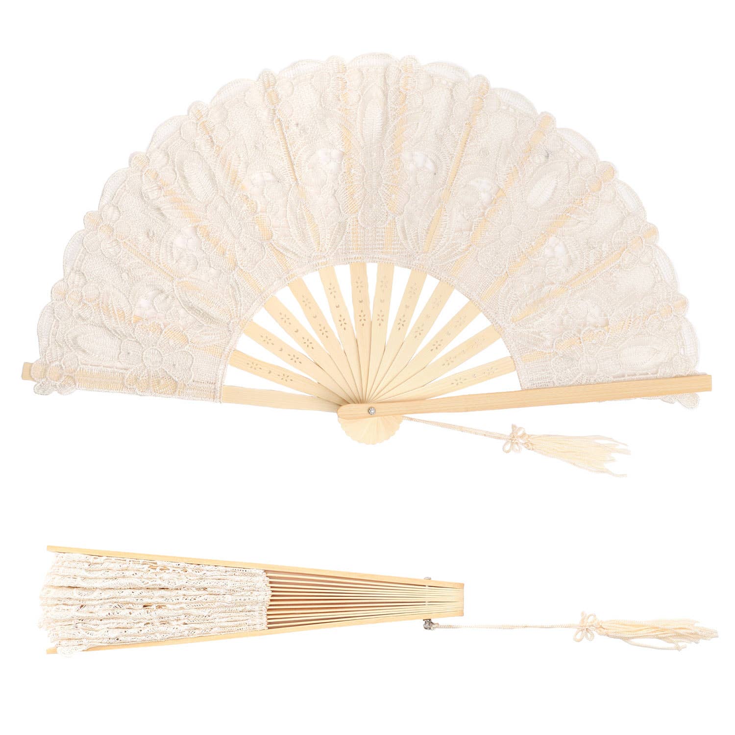 SP Sophia Collection - Wholesale Handheld Folding Fan - Spanish Victorian Floral Chantilly Lace Fan with Mini Tassel3
