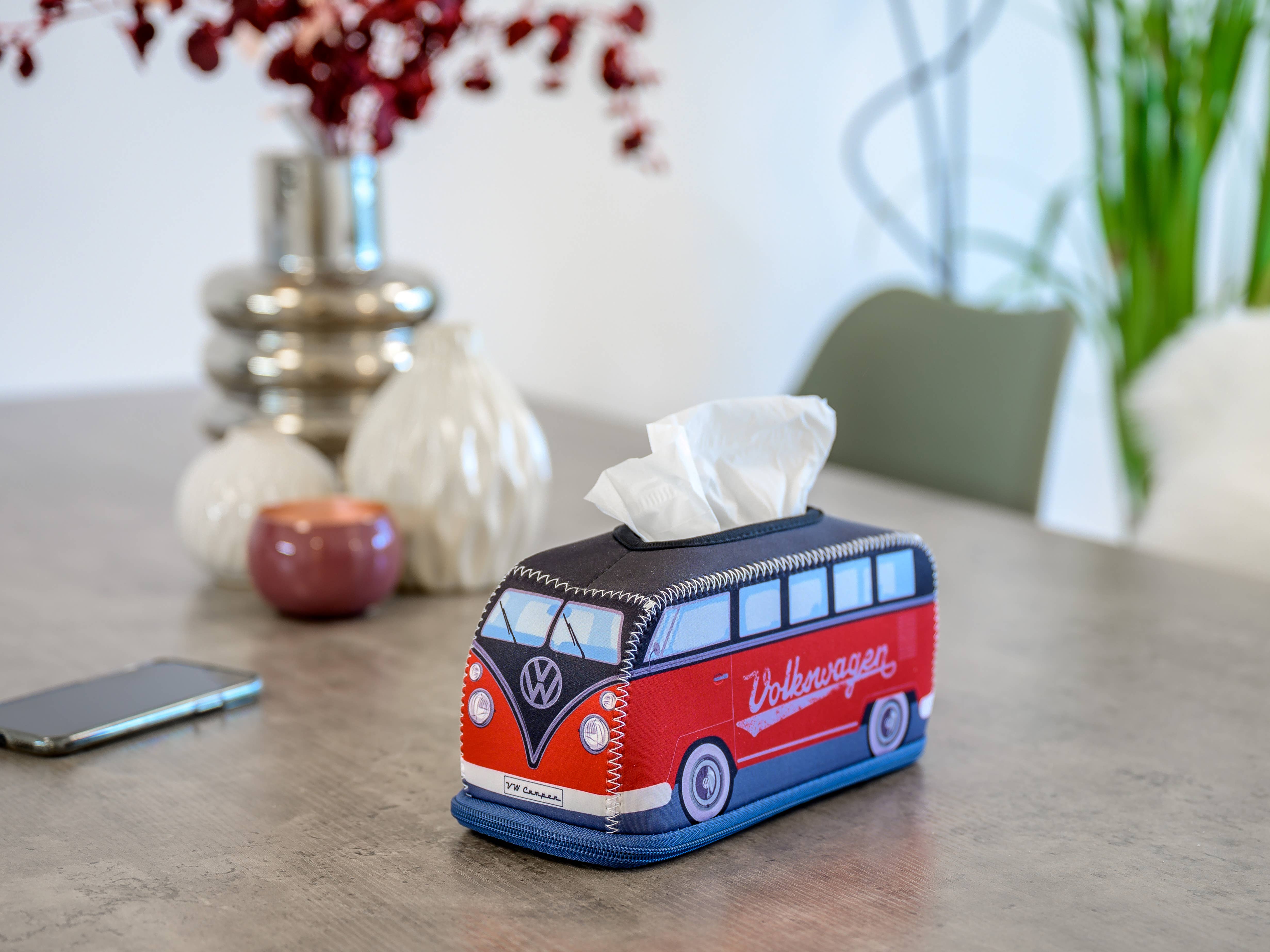 VW Collection by BRISA - Wholesale Tissue Box - VW T1 Bus Cosmetic Tissue Napkin Holder Dispenser - RD/BK5