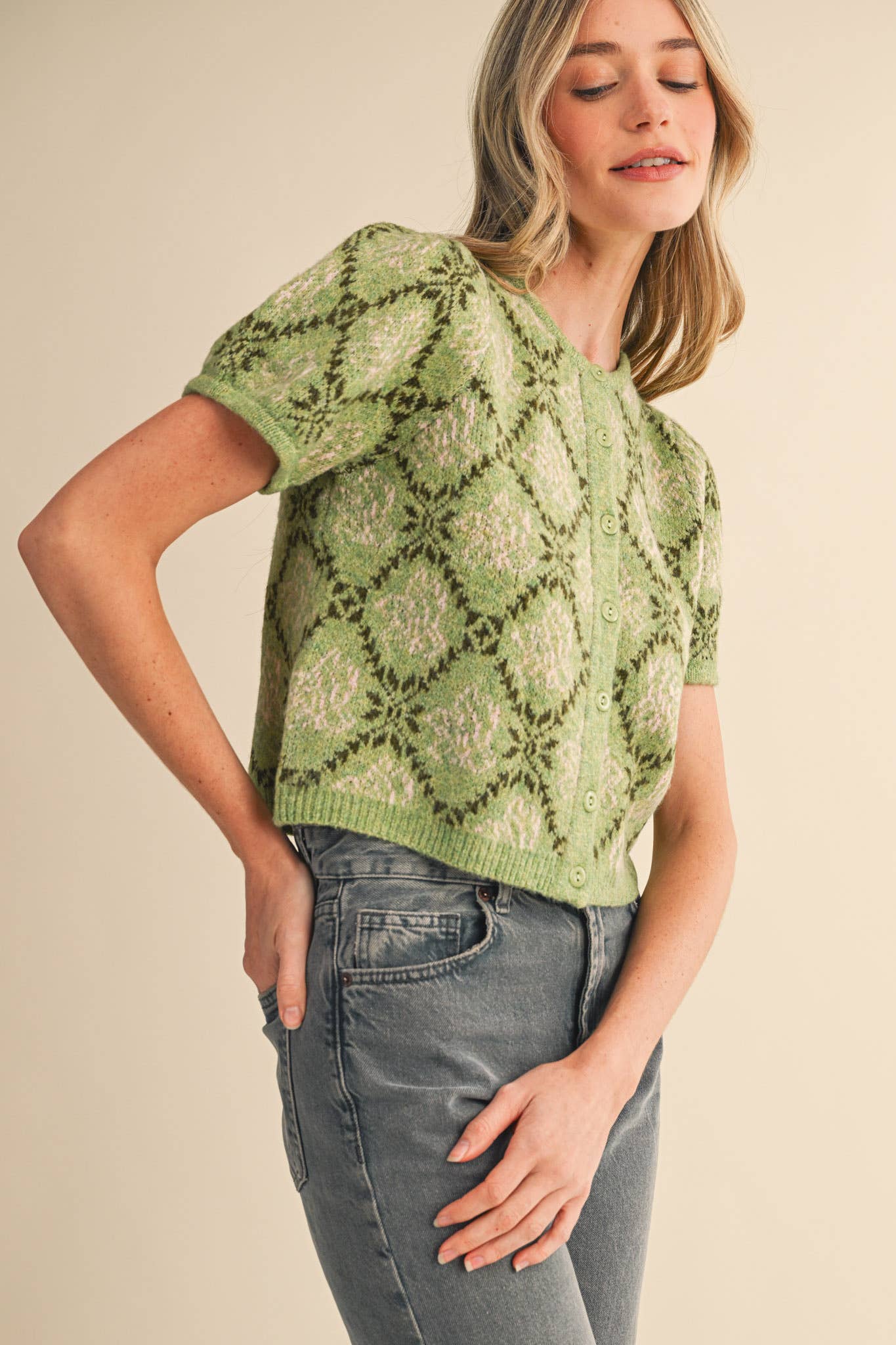 &MERCI - Wholesale Cardigan - Women's - FLORAL SHORT SLEEVE SWEATER CARDIGAN MSW1125843