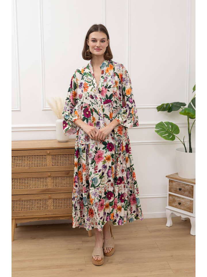 Happy look - Wholesale Dress - Women's - Maxi dress in floral printed viscose