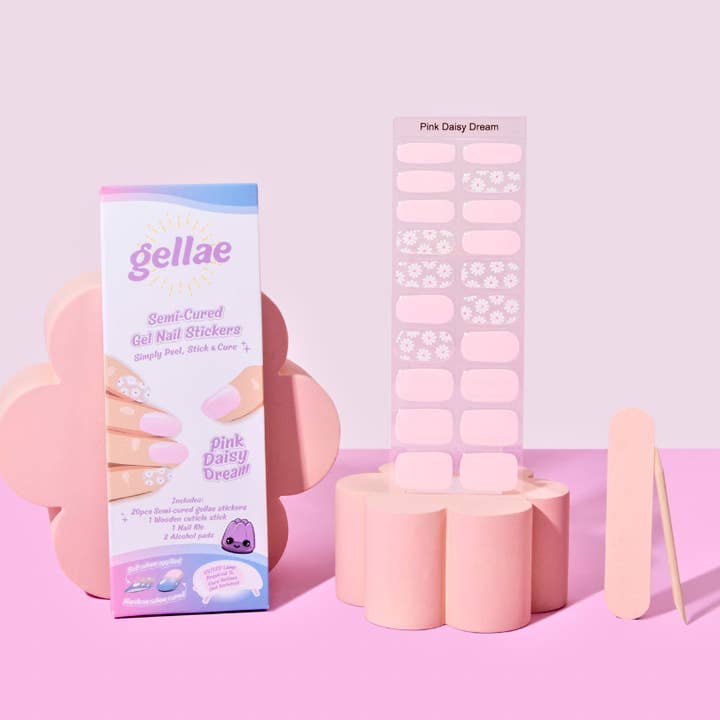 Pink Daisy Dream DIY Semicured Gel Nail Sticker Kit (LIMITED EDITION) for wholesale by Gellae