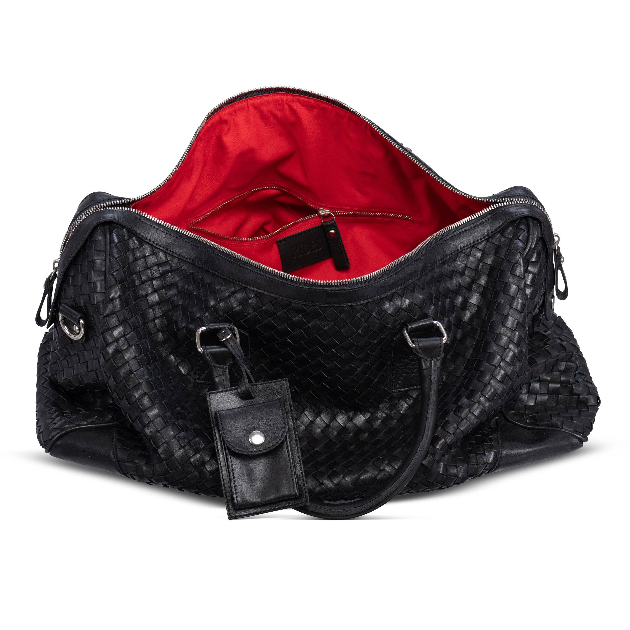 Hides - Wholesale Weekender Bag - Women's - Woven Leather Duffle - Black with Detachable Shoulder Strap9