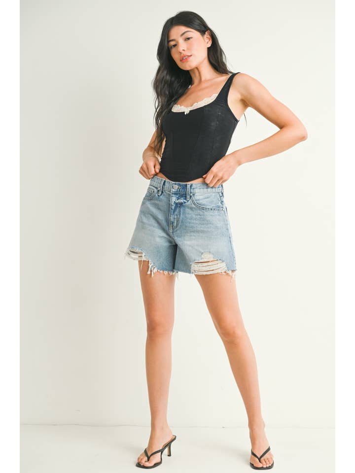 JUST BLACK DENIM - Wholesale Shorts – Women’s - BH508N - LT - Vintage Distressed Short1