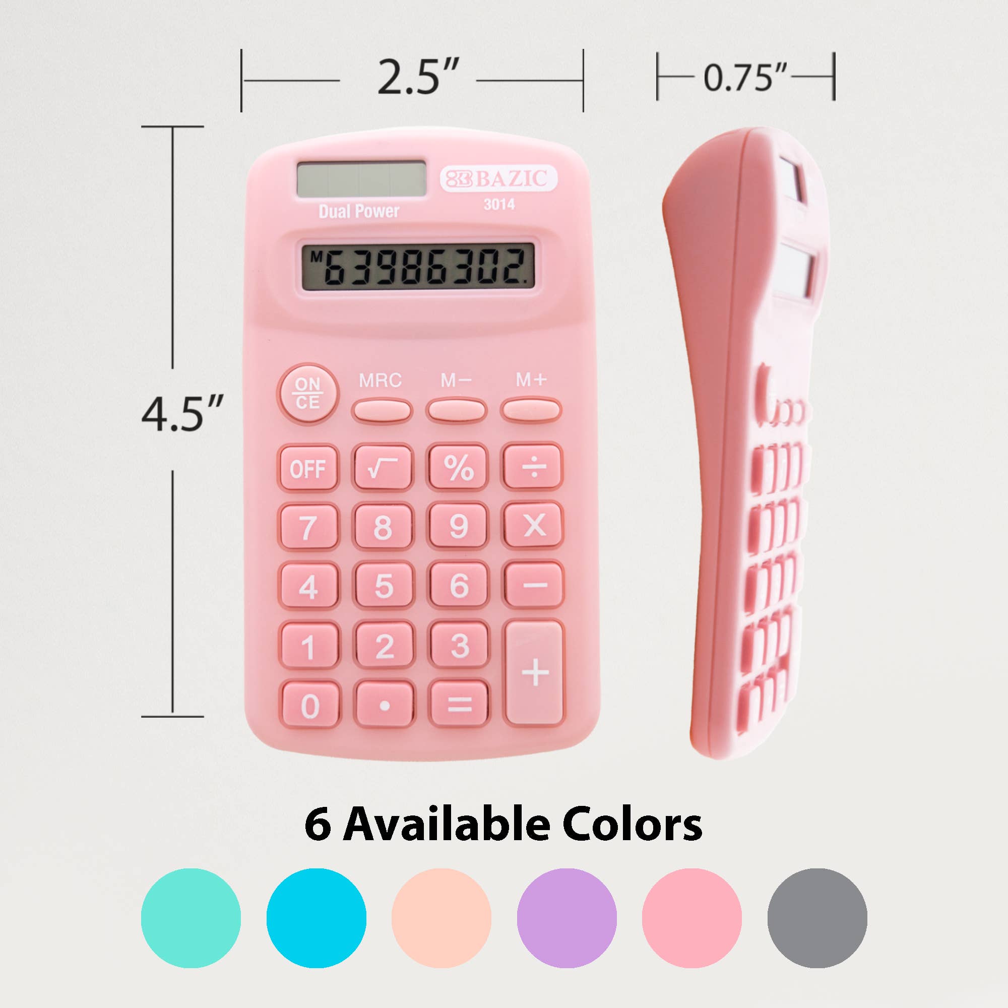 BAZIC Products - Wholesale Calculator - Pocket Size Pastel Calculator 8-Digit Dual Power2
