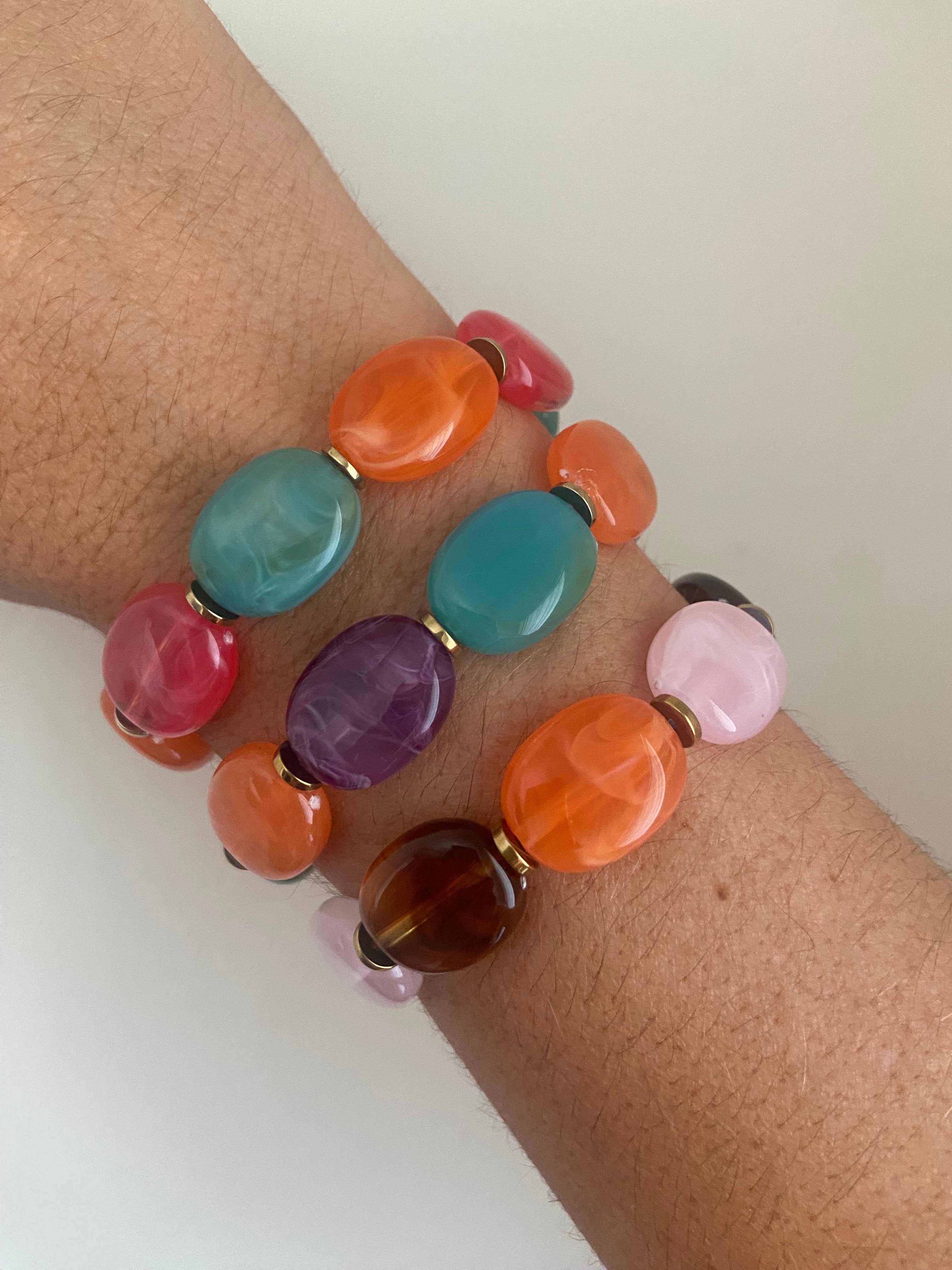 Misdi By Diane – Pulseira de missangas por atacado – Pulseira elástica resina oval multicolorida3