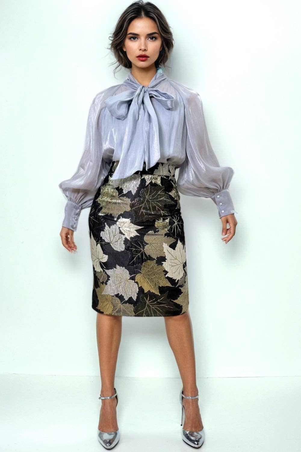 GRIS TOP MÉTALLIQUE À COL NOEUD GF2573 en vente sur Faire1