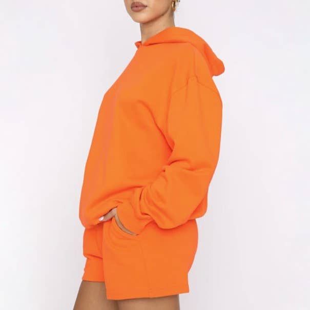 HIDDENBRAND - Wholesale Lounge Set - Women's - Oversized hooded sweatshirt and short 2 piece set outfits23