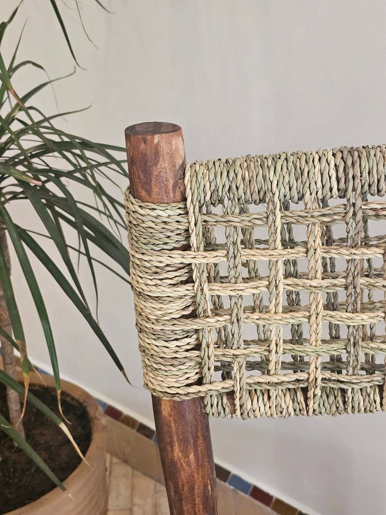 HandmadeBestSeller - Wholesale Chair - Handcrafted Moroccan Wooden Chair with Woven Palm Leaf Seat3