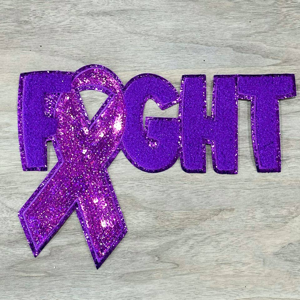 Trendy Transfers - Wholesale Patch - Purple Ribbon Fight Sequins Chenille Patch1