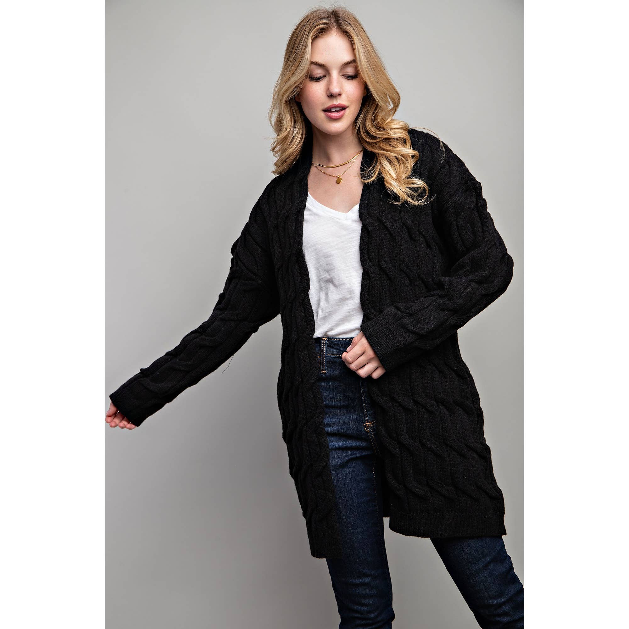 Sweet Generis - Wholesale Cardigan - Women's - CHUNKY CABLE KNITTING CARDIGAN0