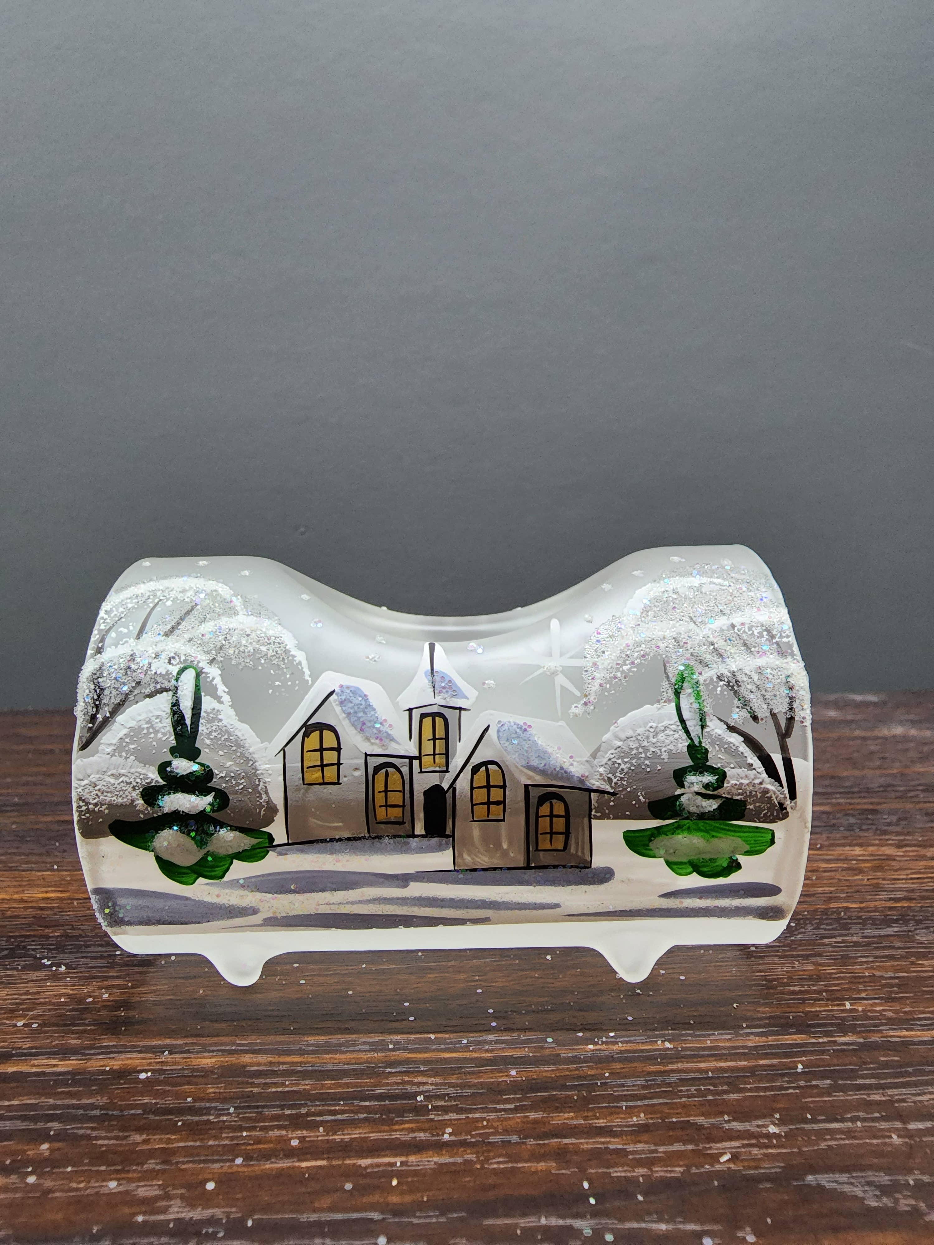Glass by Iness - Wholesale Candle Holder - White Church In Winter Wonderland Collection - Candle Holder12