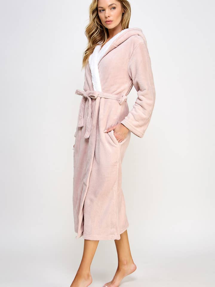 Pink 1818 Janette Color Block Plush Robe for wholesale on Faire