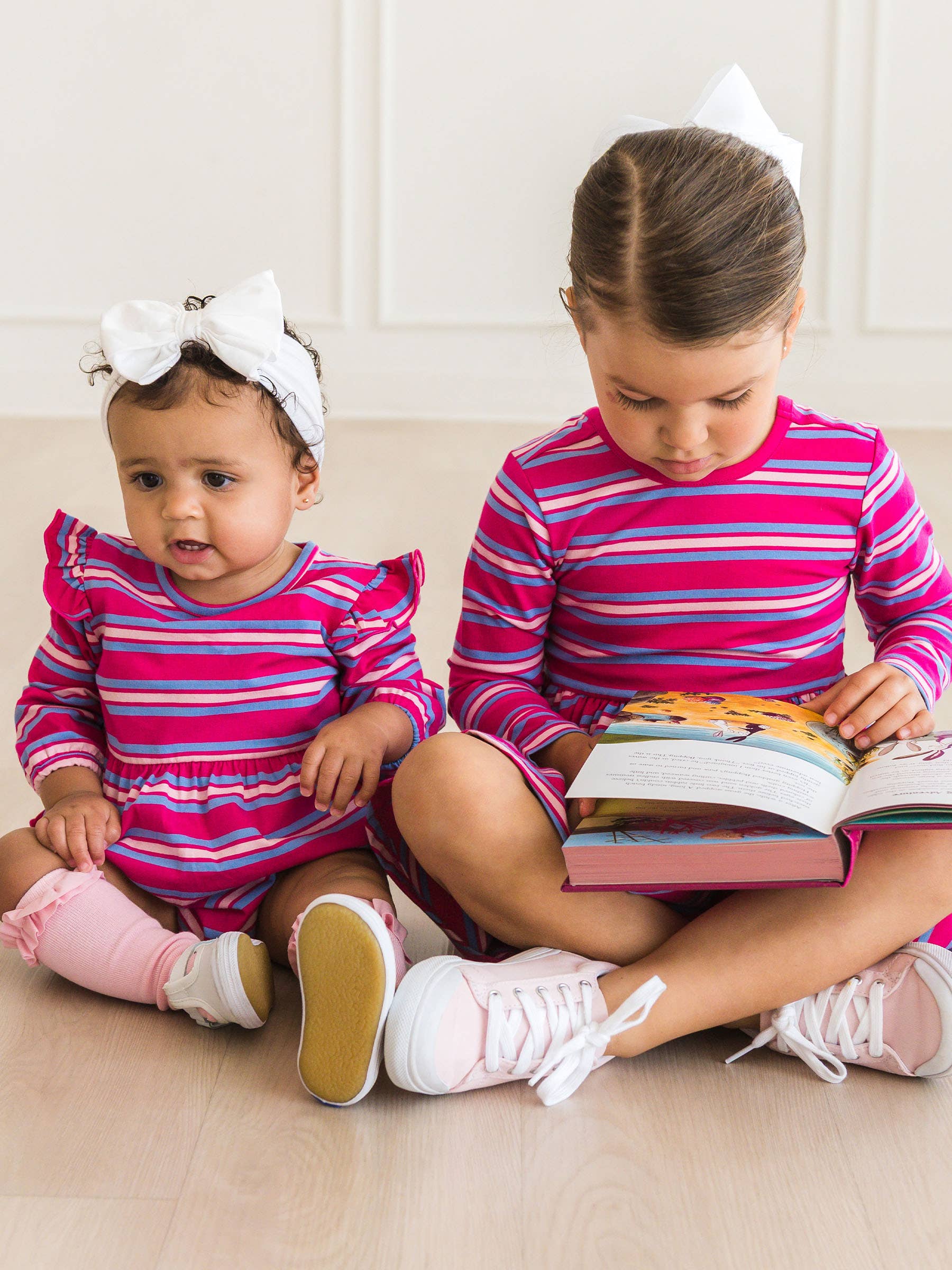 Lyserød Baby Piger Meget Bær & Periwinkle Blå Stribet Strik Langærmet Flutter Boble Romper for engroshandel på Faire4