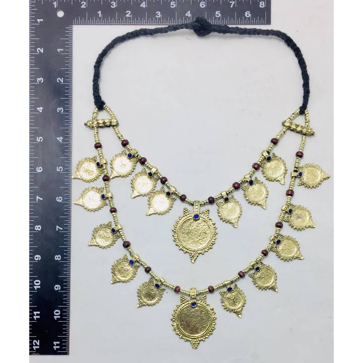 vintarust - Vente Colliers à pendentif - Collier Tribal Vintage à deux couches, pièces vintage