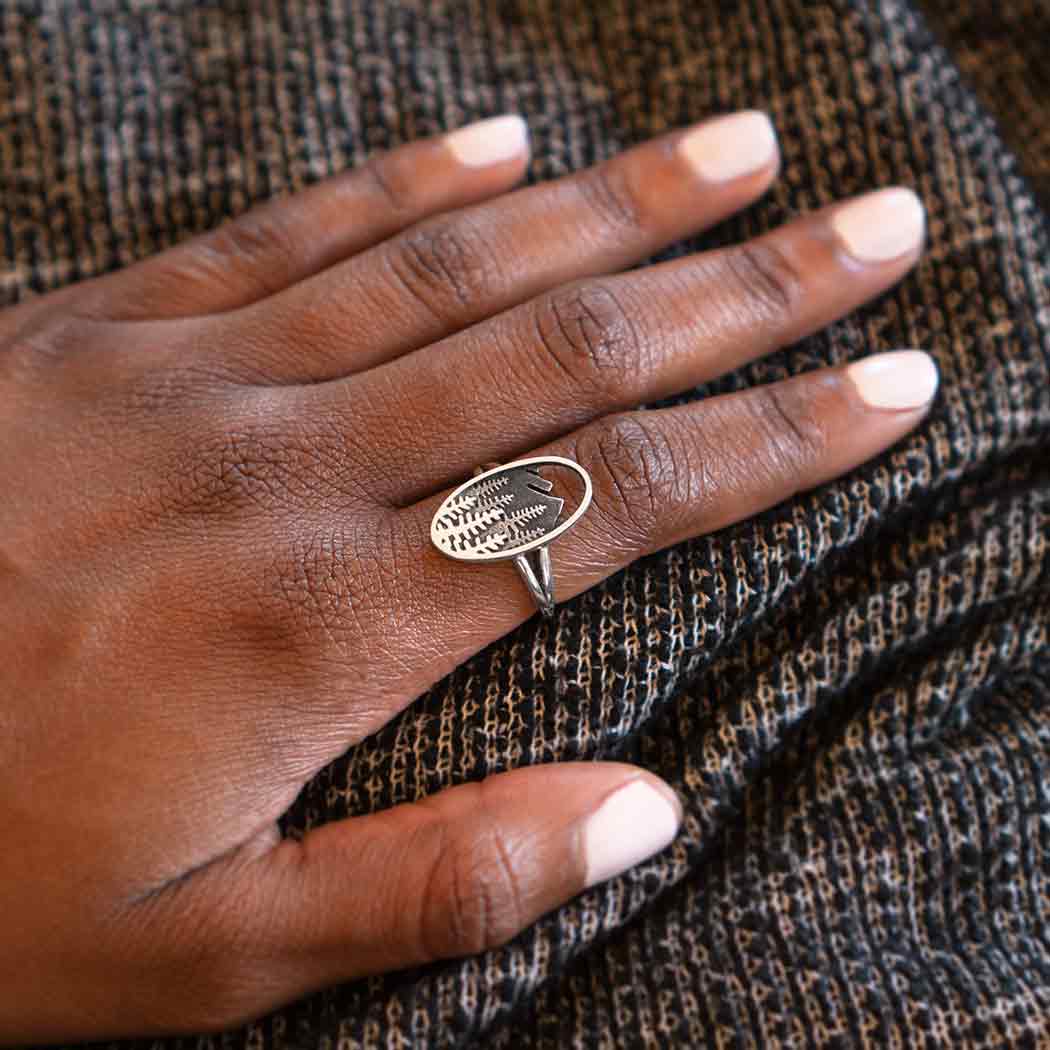 Nina Designs - Wholesale Cocktail/Statement Ring - Sterling Silver Layered Trees and Mountains Oval Ring1