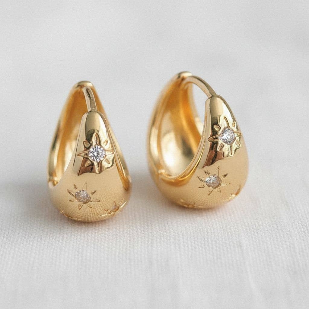 Ellemadera - Wholesale Huggie Earrings - Geometric Star Drop Earrings