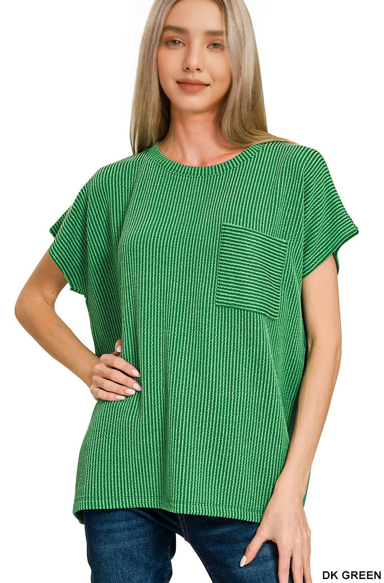 42POPS - Wholesale Knit Top - Women's - ....0902 Raised Rib Front Pocket Boxy Top SI-287134