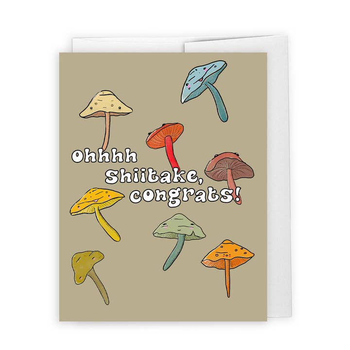 Punny Congratulations Card – "Oh Shiitake, Congrats" for wholesale by Evil Llama and Friends
