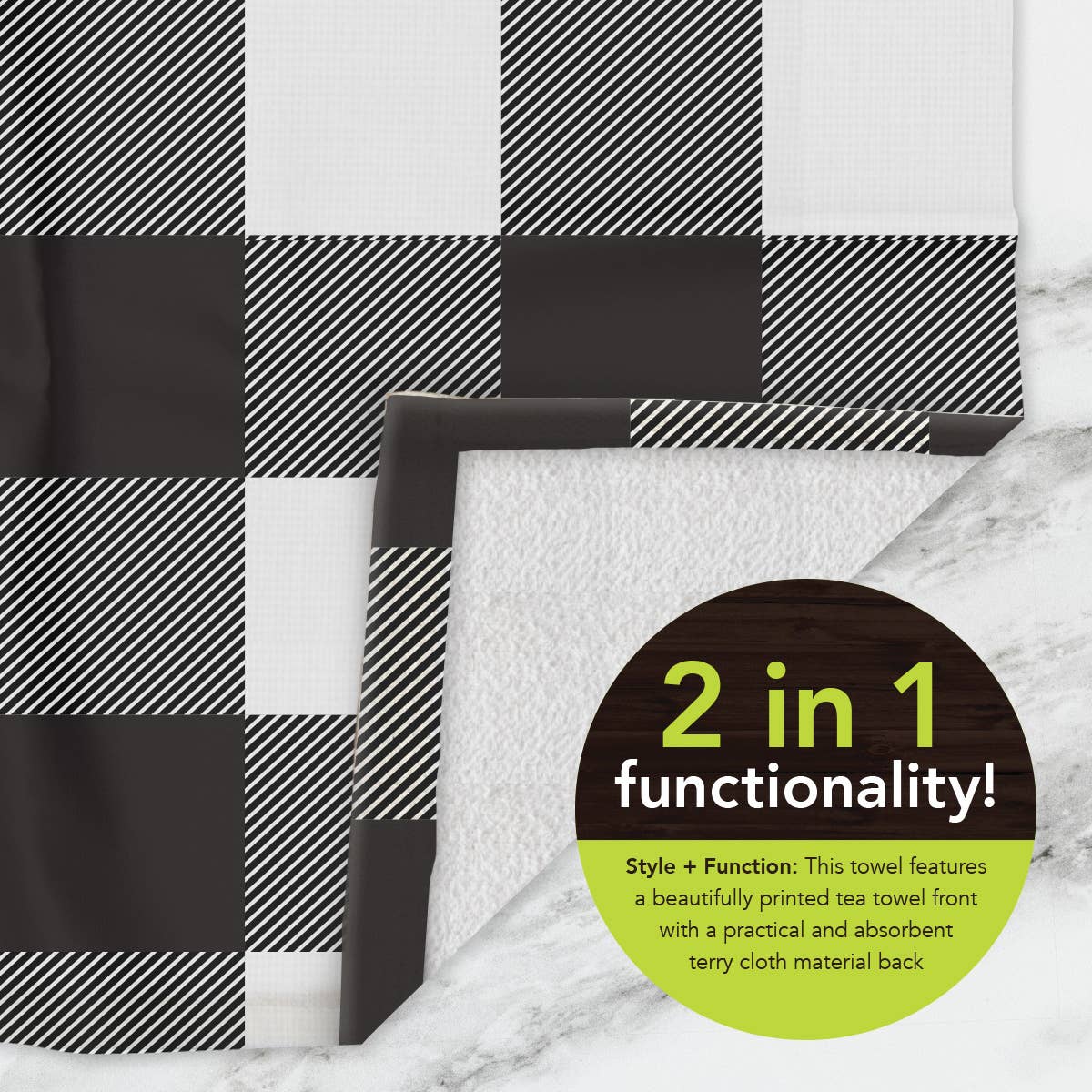 Briarwood Lane - Wholesale Hand Towel - Black and White Check Cotton Hand Towel2