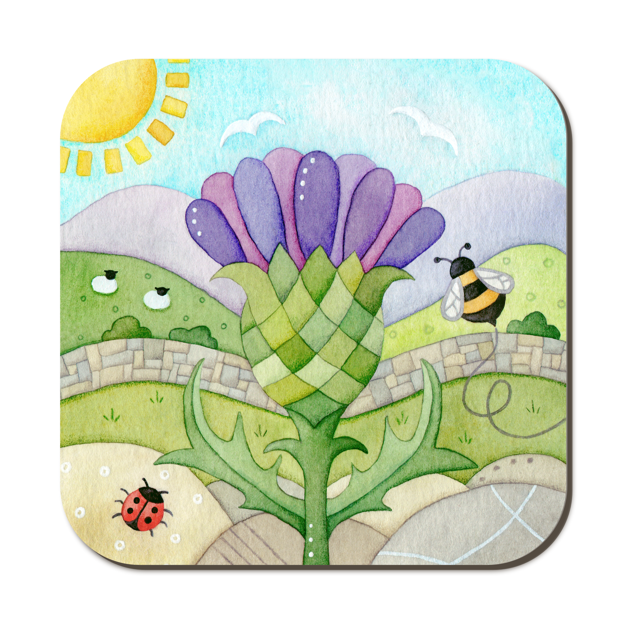 East Neuk Beach Crafts – wholesale Coasters – Thistle Coaster - Watercolour Art - Scottish Gifts 0