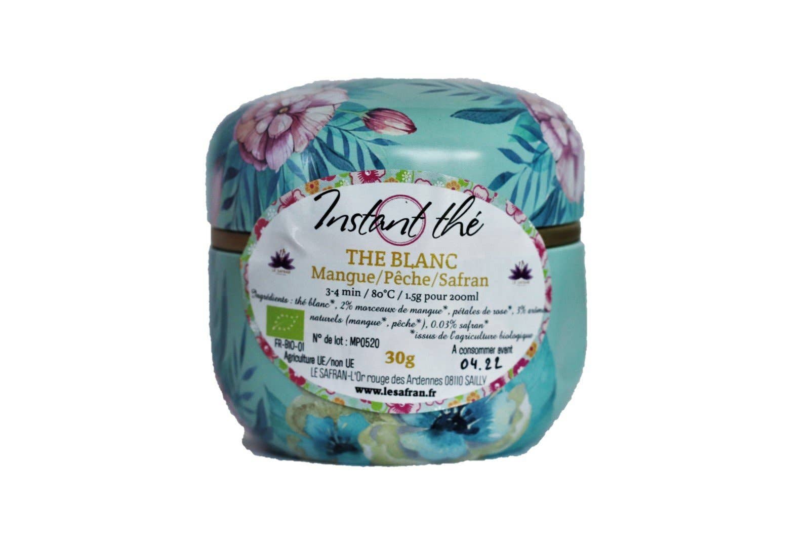 Le Safran - Vente Thés santé/détox - Thé blanc bio Mangue-Pêche-Safran,30g