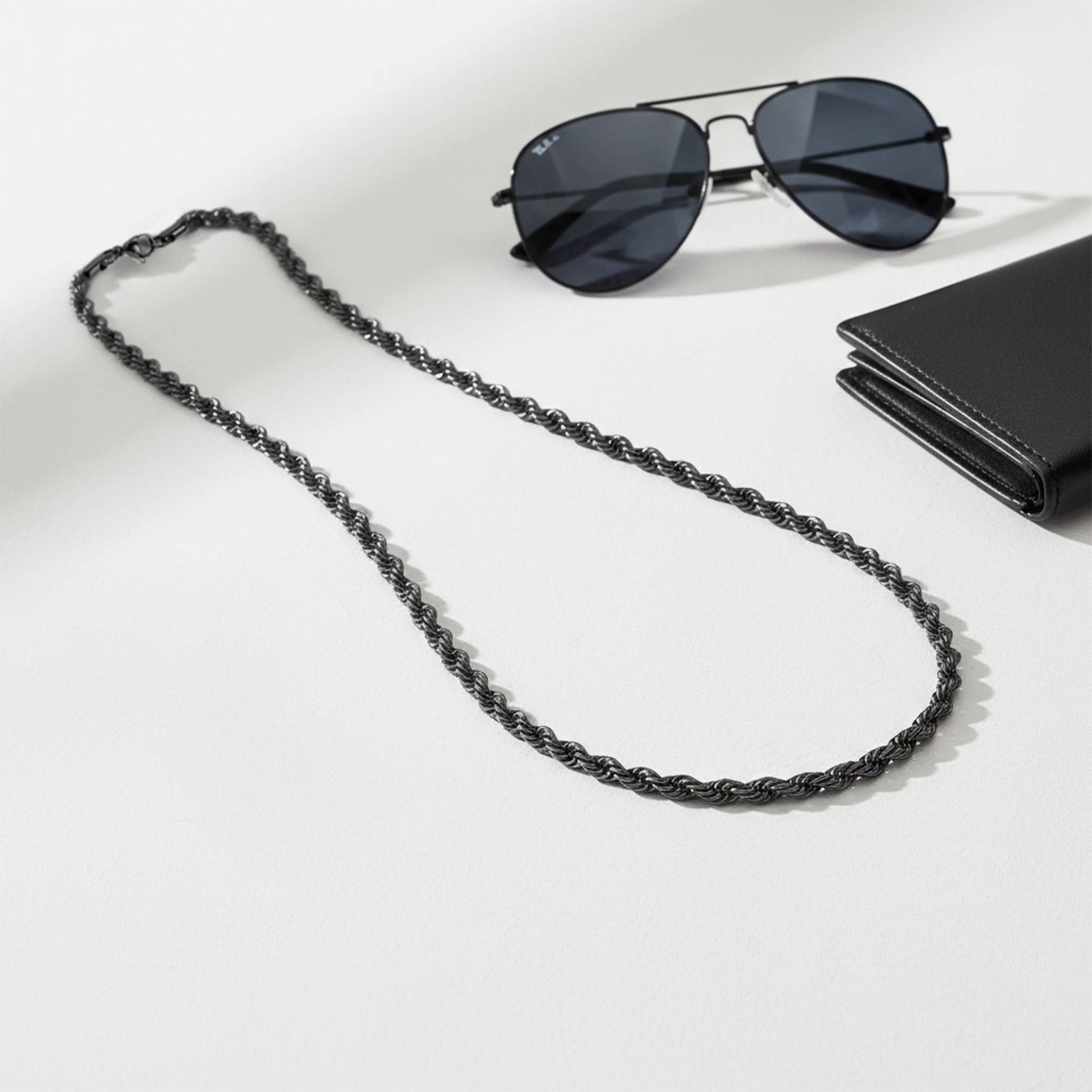 WJW - Wholesale Link & Chain Necklace - Black Stainless Steel Rope Chain Necklace4