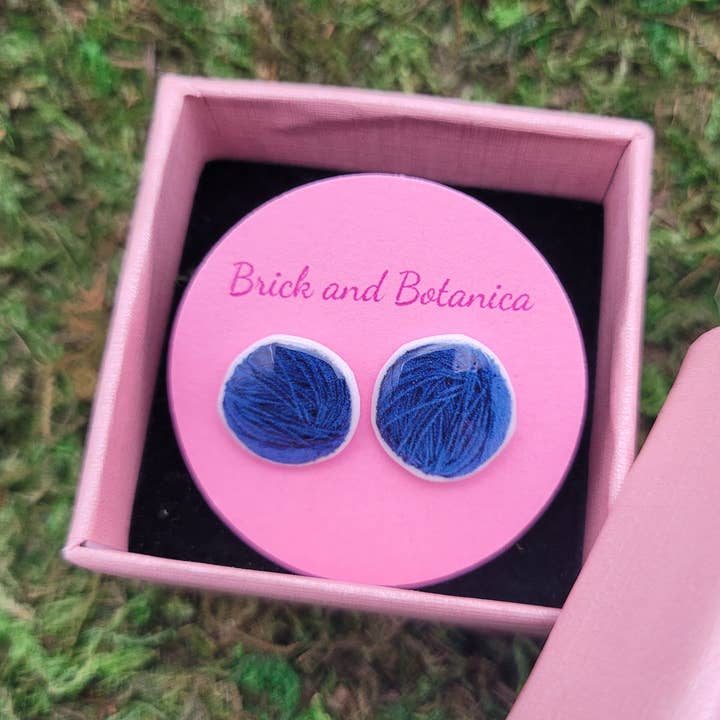 Handmade nickel free ball of yarn stud earrings for wholesale by Brick and Botanica
