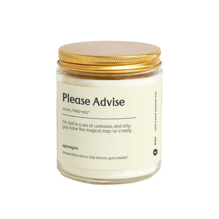 Wick n Word - Wholesale Jar/Filled Candle - Personalized Coworker Gift "Please Advise" Definition Candle Gift For Coworker Funny Office Surprise Gift Holiday Gift W0681