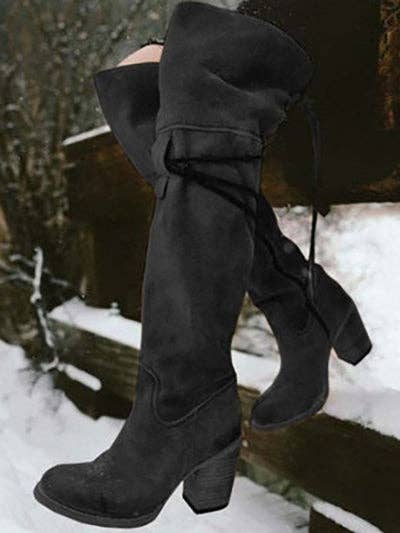 liqubit - Wholesale Laarzen - Dames - Vintage Chunky Bandage Kniehoge Laarzen1