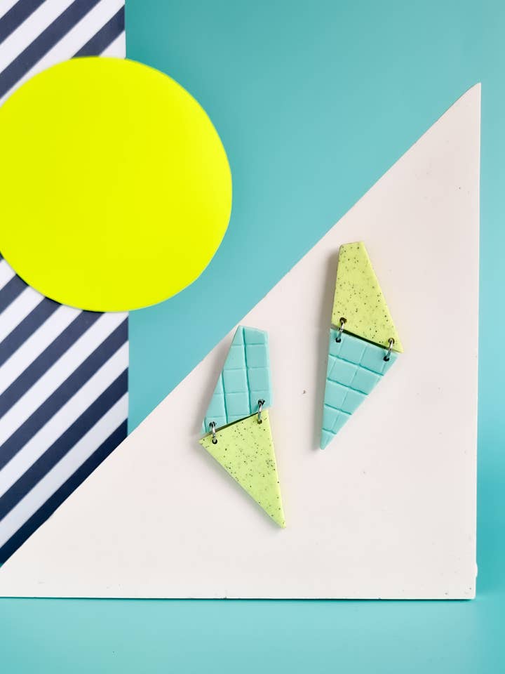 neon yellow and mint handmade polymer clay earrings for wholesale by Mono
