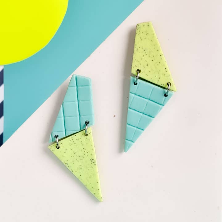 Mono - Wholesale Dangle Earrings - neon yellow and mint handmade polymer clay earrings27