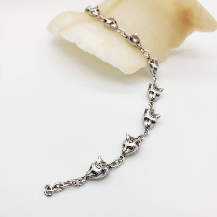 Discoveries, Inc. - Wholesale Link & Chain Bracelet - Egyptian Cat Head Link Bracelet - Silver - Bastet Goddess5