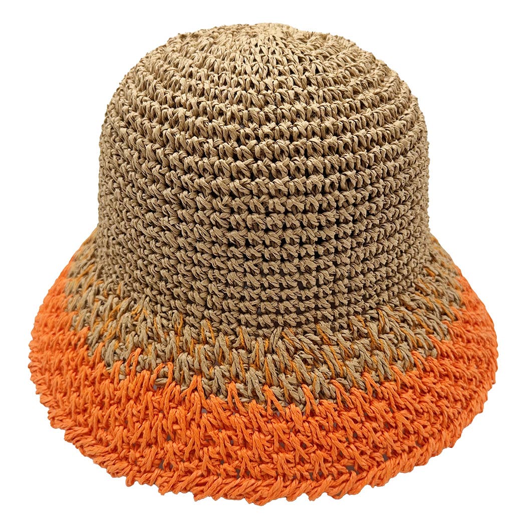 Fashion City - Wholesale Bucket Hat - Women's - Two Tone Color Block Straw Bucket Hat9