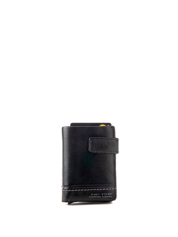 Portacarte automatico in pelle lavata nera per la vendita all'ingrosso da parte di Stamp