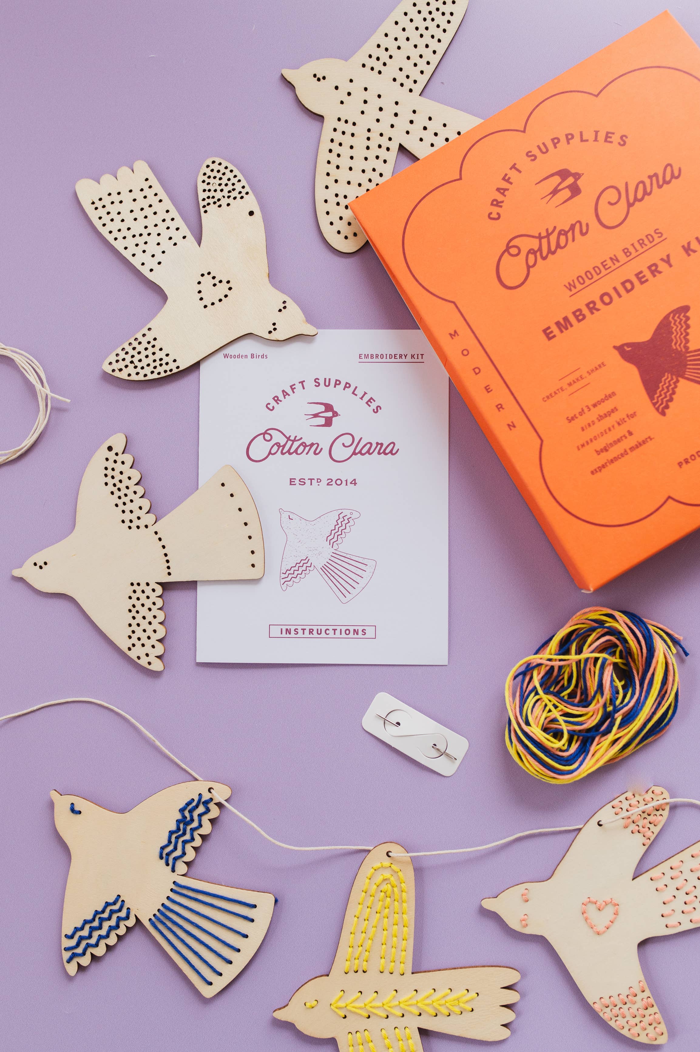 Cotton Clara Craft Kits & Supplies - Wholesale Craft sewing kit - Wooden Bird Embroidery Kit – Beginner-Friendly DIY Garland 8